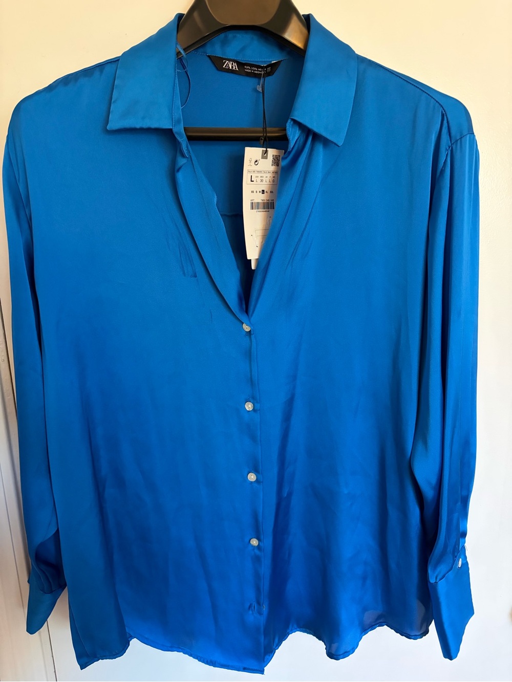 Zara Blue Button-Down Satin Blouse